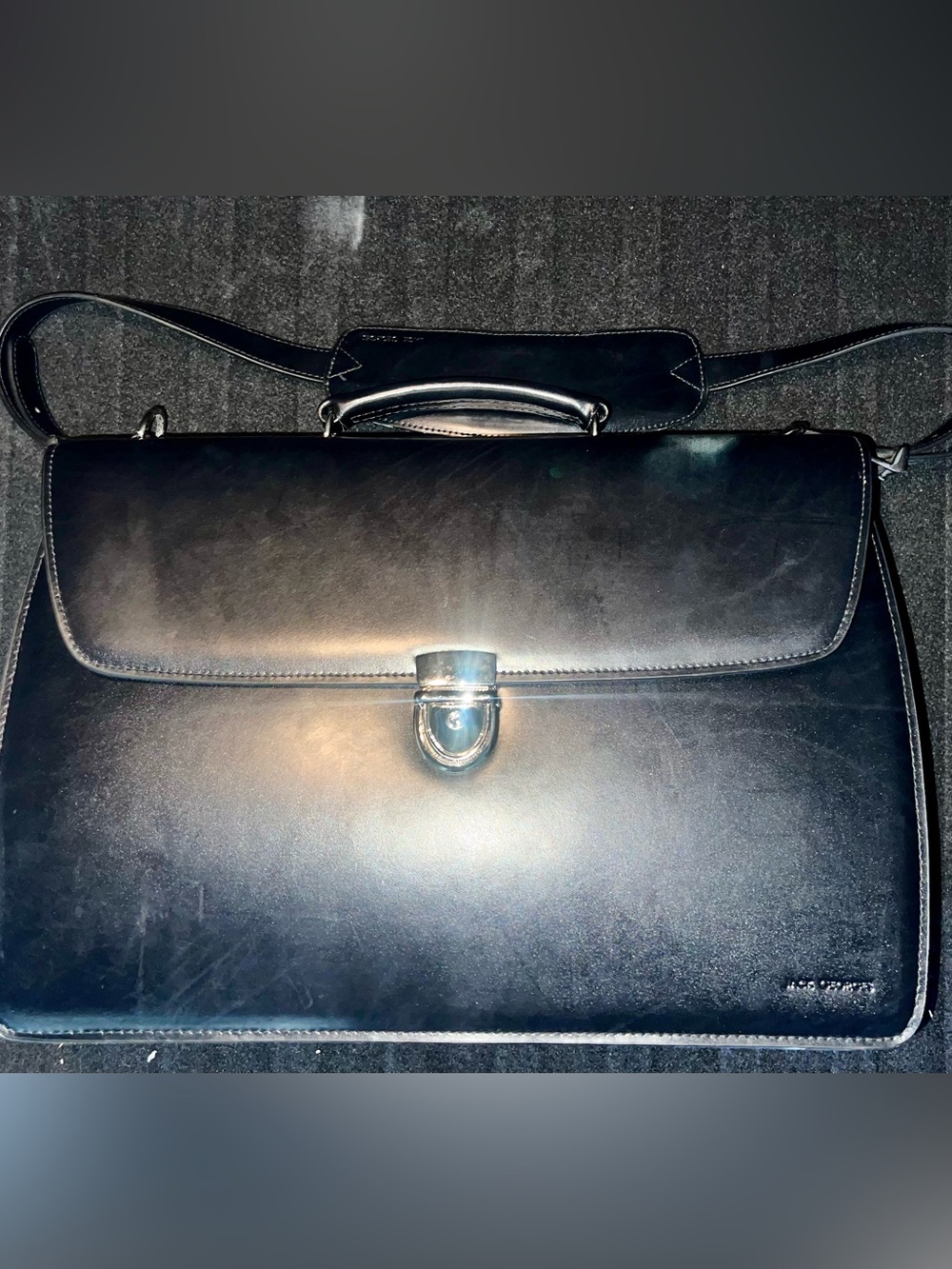 Genuine JACK GEORGES Black Leather Messenger Bag Briefcase